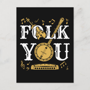 Cartão Postal Música Folclórica Músico de Banjo Divertido