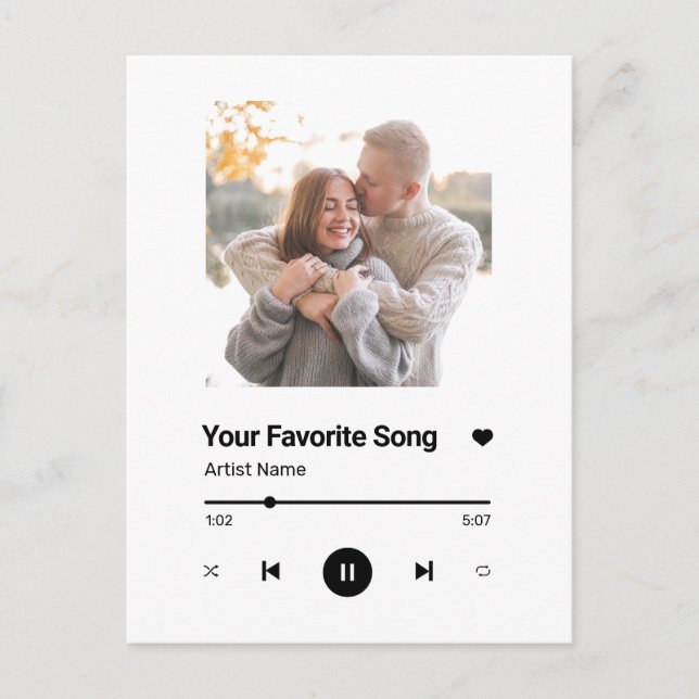 Cartão Postal Música Personalizada Canção Favorita Uma Foto (Frente)