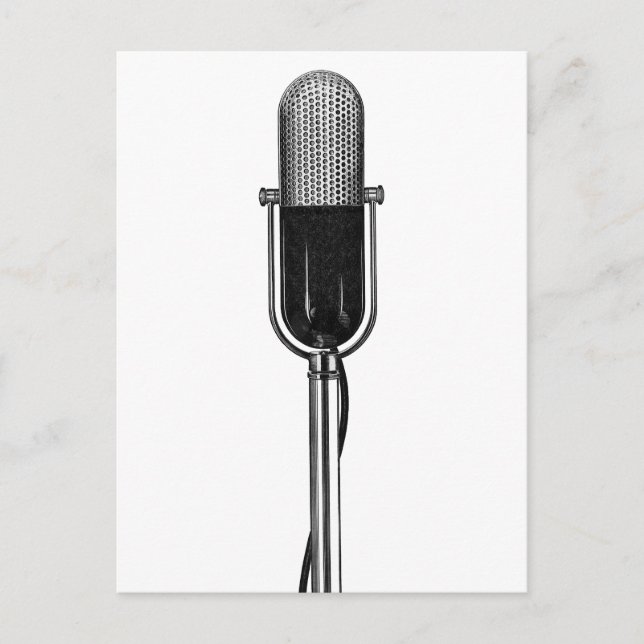 Cartão Postal Música Vintage, Microfone Retro Antiquado (Frente)