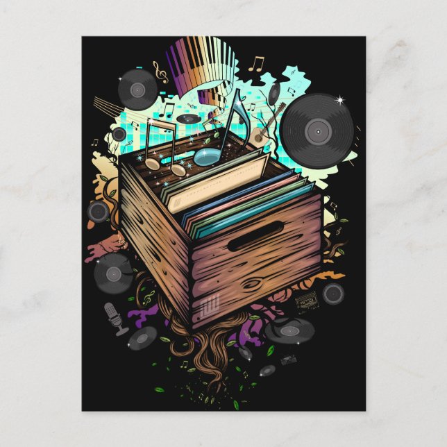 Cartão Postal Música Vinyl Crate (Frente)