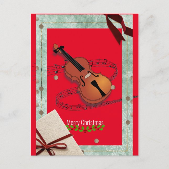 Cartão Postal Música Violina de Natal Festiva (Frente)