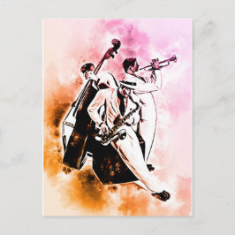 Cartão Postal Músicos de Banda JAZZ Música Única de Aquarela