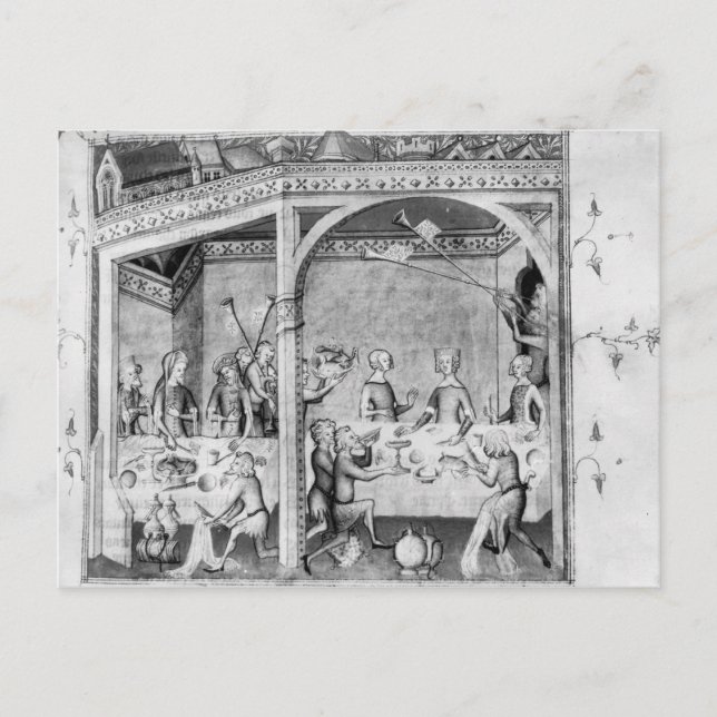 Cartão Postal Músicos divertidos em um banquete (Frente)