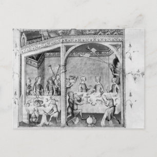 Cartão Postal Músicos divertidos em um banquete