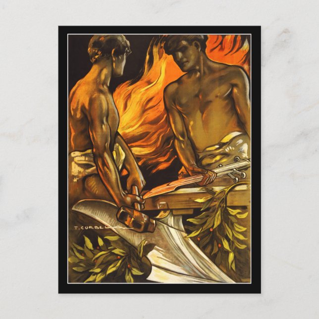 Cartão Postal Músicos, sem camisa trabalhando em uma forja (Frente)
