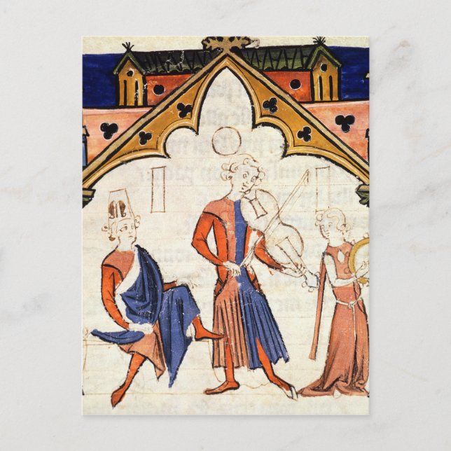 Cartão Postal Músicos Tocando Viola e Tambourine (Frente)