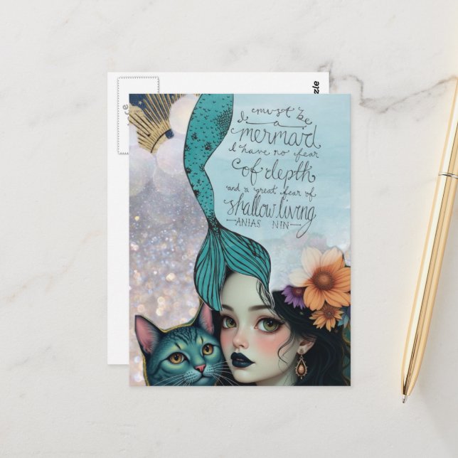 Cartão Postal Must Be a Mermaid Mixed Media Collage (Frente/Verso In Situ)