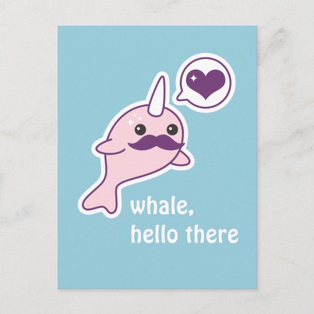 Cartão Postal Mustache Narwhal (Frente)