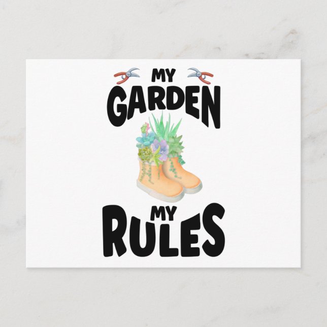 Cartão Postal My Garden My Rules Rubber Boots Garden (Frente)