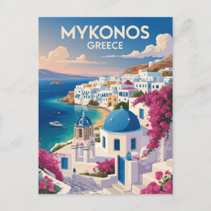 Cartão Postal Mykonos Grécia Costa Viagem Arte Vintage