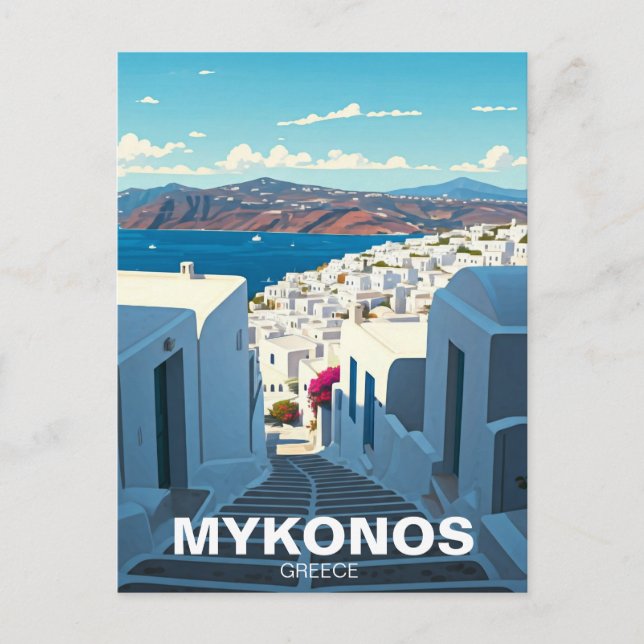Cartão Postal Mykonos Grécia Cyclades Viagem Street (Frente)
