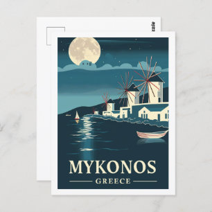 Cartão Postal Mykonos Grécia Vintage Famoso Viagem Place