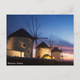 Cartão Postal Mykonos Windmill Sunset, Grécia