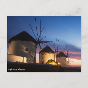 Cartão Postal Mykonos Windmill Sunset, Grécia