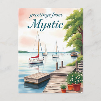 Cartão Postal Mystic, Connecticut – Waterfront & Sailboats
