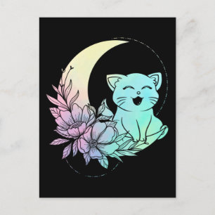 Cartão Postal Mystical Cat Crescent Moon Pastel Gótico Wicca