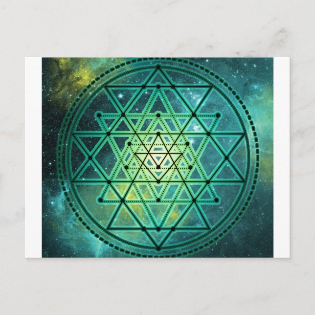 Cartão Postal Mystical Green Sri Yantra (Frente)