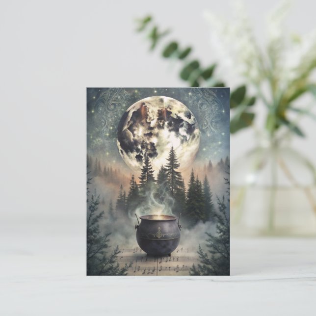 Cartão Postal Mystical Moonlit Forest Cauldron - Arte Magica Tes (Em pé/Frente)