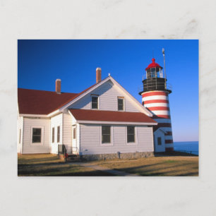 Cartão Postal NA, EUA, Maine. Farol West Quoddy perto