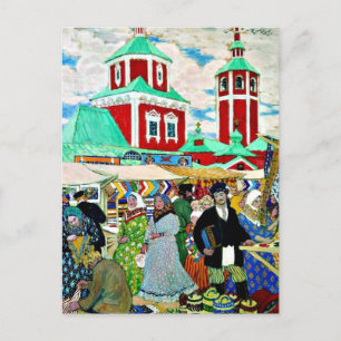 Cartão Postal Na Feira, belas pinturas de Boris Kustodiev