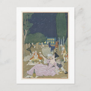 Cartão Postal Na lei, ilustração de 'Fetes Galantes' por