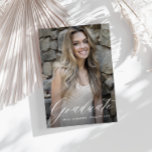 Cartão Postal na moda branco de graduação salvar a data<br><div class="desc">Um design personalizado com texto editável e letras brancas. casamento salve o cartão de data.</div>