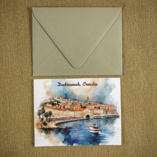 Cartão Postal Na moda Dubrovnik Croácia — Pintura de Aquarela (Dubrovnik Croatia Watercolor Painting Postcard)