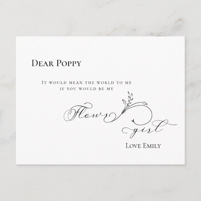 Cartão Postal Na moda Leaf Black Script Flowergirirl Request (Frente)