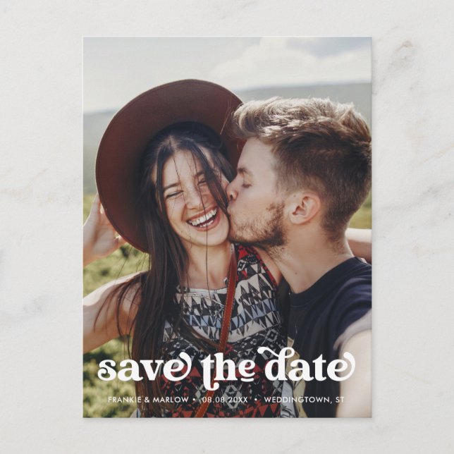 Cartão Postal Na moda Photo Weding The Date Postcard (Frente)