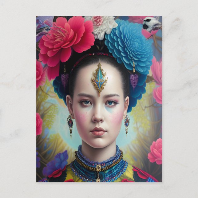 Cartão Postal Na moda princesa com roupa de tartan (Frente)