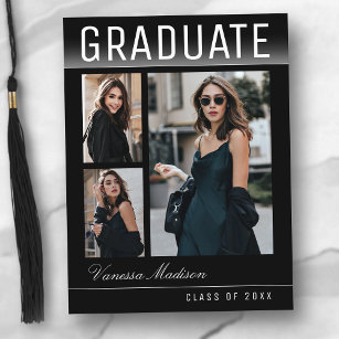 Cartão Postal Na moda Trendy Modern 3 Photo Collage Graduação