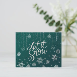 Cartão Postal Na moda Verde, Prata, neve, Natal