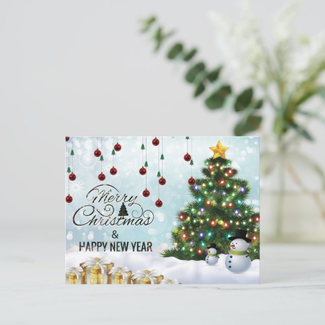 Cartão Postal Na moda Verde, Silver Feliz Natal (Em pé/Frente)