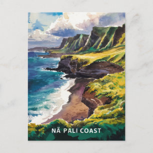 Cartão Postal Na Pali Coast Kauai, Hawaii Watercolor Painting