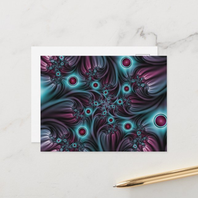 Cartão Postal Na Profundidade da Arte Fractal Abstrato Azul Cor- (Frente/Verso In Situ)