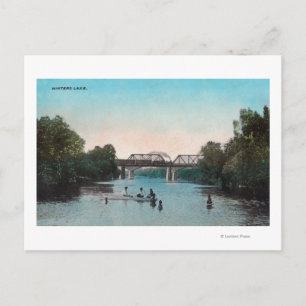 Cartão Postal Nadação e Barco no lago de Winters