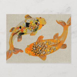Cartão Postal Nadação Ornamental Colorida de Peixes Koi