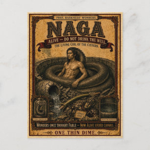 Cartão Postal Naga, Monstro de Circo Vintage