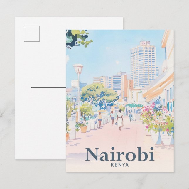 Cartão Postal Nairobi Kenya Watercolor Painting Viagem (Frente/Verso)