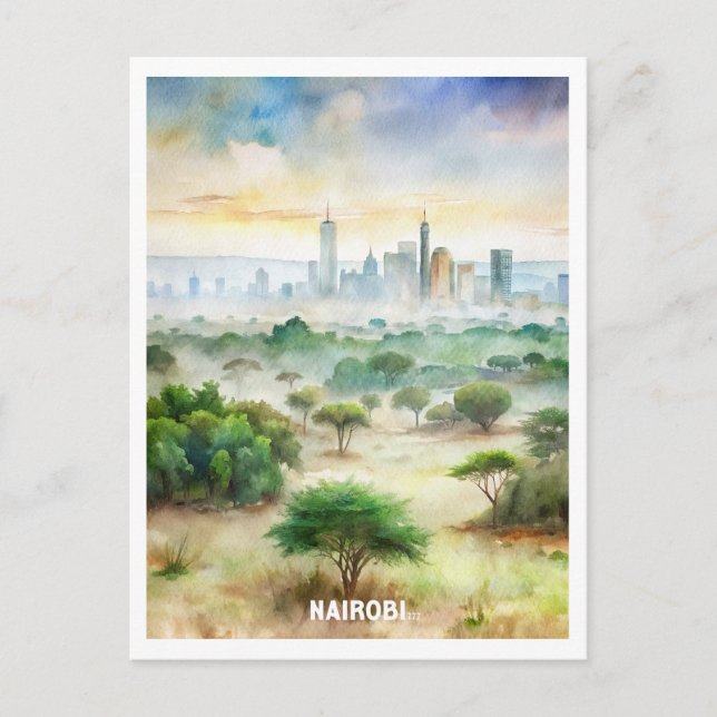 Cartão Postal Nairobi National Park Watercolor Painting (Frente)