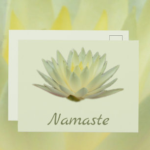 Cartão Postal Namaste Lótus Nenúfar Amarelo Verde Floral
