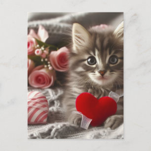 Cartão Postal Namorados Adorável Cinza Fluffy Kitten Arte AI