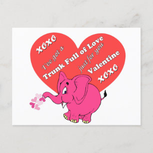 Cartão Postal Namorados bonito com elefante rosa