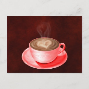 Cartão Postal Namorados Cappuccino Art Heart