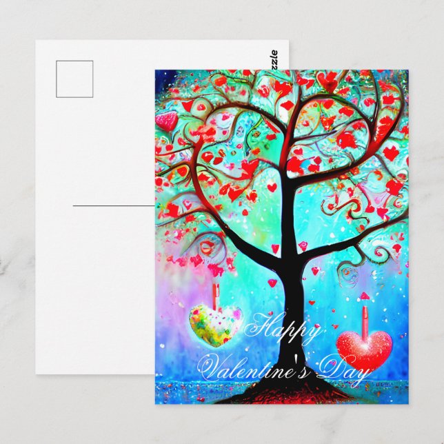 Cartão Postal namorados da árvore abstrato (Frente/Verso)