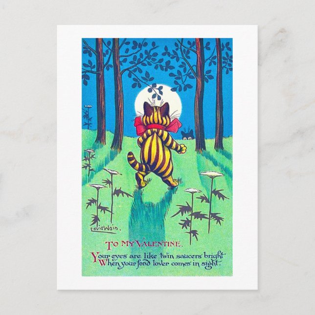 Cartão Postal Namorados de Gato, Louis Wain (Frente)