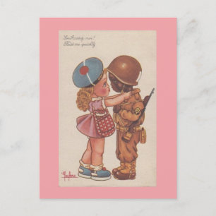 Cartão Postal Namorados de Kisses de Casal Misto Vintage WWii
