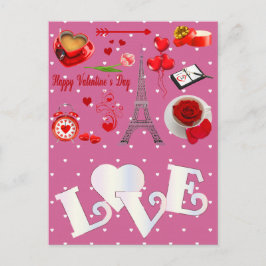 Cartão Postal Namorados felizes com corações