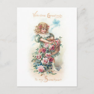 Cartão Postal Namorados Vintage Child & Forget-Me-Nots