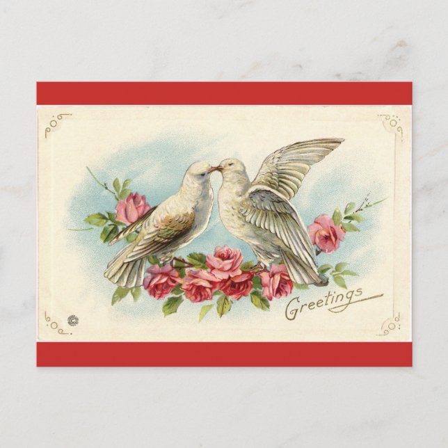 Cartão Postal Namorados Vintage Doves (Frente)